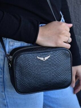 NWT ZADIG & VOLTAIRE Lizard Crossbody XS Boxy Wings Savage Noir  Black Cobra